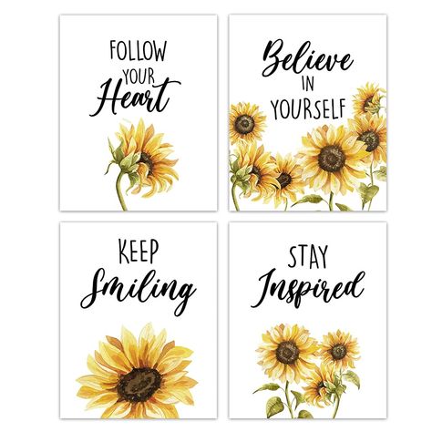 PRICES MAY VARY. Title: PUHEI Sunflower Motivational Wall Art Prints Set of 4, Inspirational Sunflower Lover Gifts for Living Room Wall Art Decor (8 x 10 Unframed). Product Type: Categories > Wall Art > Posters & Prints Sunflower Classroom, Sunflower Bedroom, Sunflower Art Print, Sunflower Wall Decor, 50th Birthday Decorations, Sunflower Wall Art, Sunflower Decor, Motivational Wall, Sunflower Art