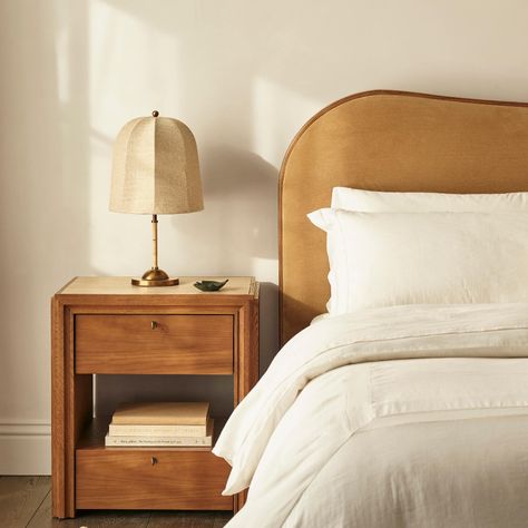 Crate & Barrel - Jake Arnold Eclectic Nightstand, Jake Arnold, Bed Interior, Bedroom Trends, Japandi Interior, Wicker Dining Chairs, The North Star, Eclectic Bedroom, Apartment Style