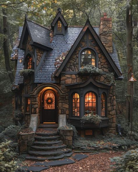 Witch Castle Aesthetic, Witch Home Exterior, Home Conservatory Greenhouse, Small Gothic Home Exterior, Grunge Houses Exterior, Spooky Cottage Core Aesthetic, Witchy Cottage Floor Plan, Cottage Castle Aesthetic, Victorian Style Cottage