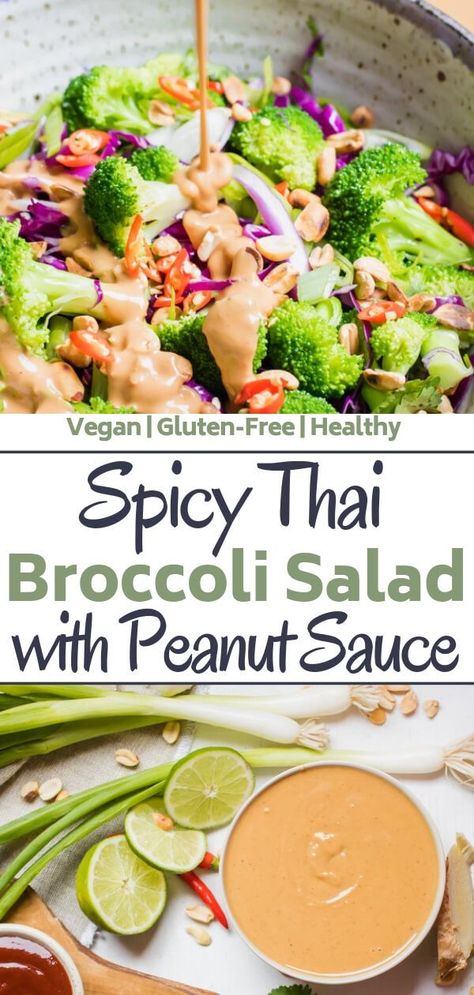 Thai Broccoli, Salad With Peanut Dressing, Easy Broccoli Salad, Healthy Broccoli Salad, Broccoli Salad Bacon, Broccoli Salad Recipe, Peanut Dressing, Diner Recept, Spicy Thai