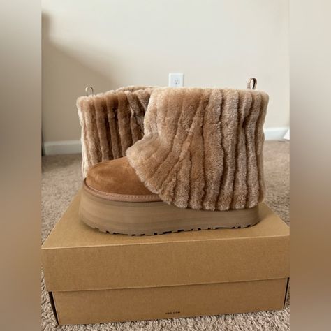 Mini Sherpa Corduroy Ugg Boots Sherpa Corduroy Uggs, Sherpa Uggs, Fuzzy Uggs, Cute Uggs, Fur Top, Ugg Shoes, Ugg Boots, Cute Shoes, Christmas List