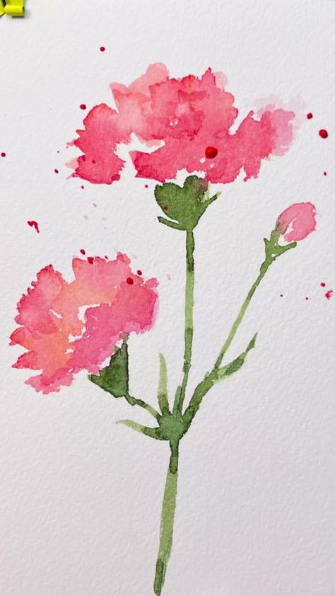 Carnation watercolor easy painting #painting #watercolor#flowers#art #reels #mother | By LINDAartdiary Simple Paintings Watercolor, Easy Watercolor Patterns, Watercolor Faces Simple, Simple Flower Painting Easy, Flowers Watercolor Easy, Easy Watercolour Ideas, Aquarelle Painting Easy, Watercolour Inspiration Simple, Carnations Watercolor