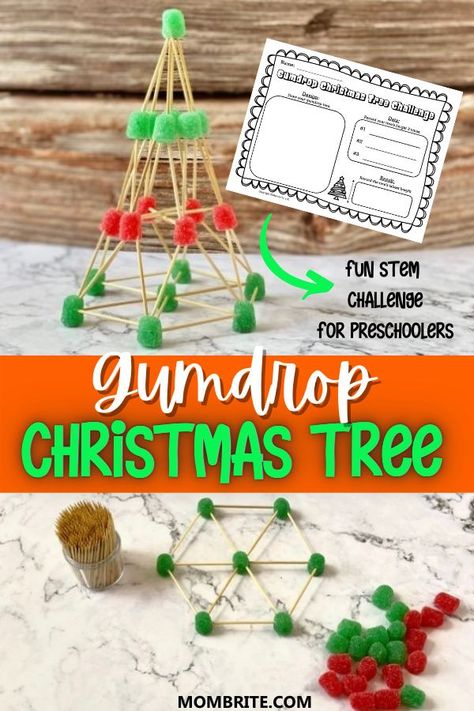 Another holiday-themed STEM challenge that is fun to do, this Gumdrop Christmas Tree STEM challenge comes with a printable activity sheet! Gum Drop Stem Activity, Christmas Tree Themed Party, Christmas Stem Preschool Activities, Stem Christmas Challenge, Gumdrop Stem Activity, Tallest Marshmallow Snowman Challenge, Stem Christmas Tree, Holiday Stem Challenges, Gum Drop Christmas Tree