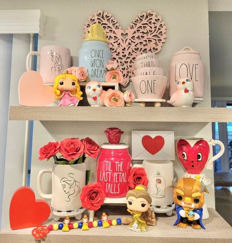 Disney Shelf Display, Rae Dunn Disney Display, Disney Shelf Decor, Disney Shelf, Disney Bedroom, Rae Dunn Disney, Disney House, Disney Room, Painted Bookshelves