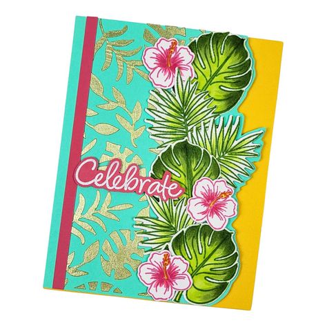 Diamond Press Tropical Stamp, Die and Stencil Set - 22896786 | HSN Tropical Cards Handmade, Tropical Cards, Fake Food Props, Embellishments Diy, Diamond Press, Welcome To Paradise, Food Props, Making Cards, Tropical Island