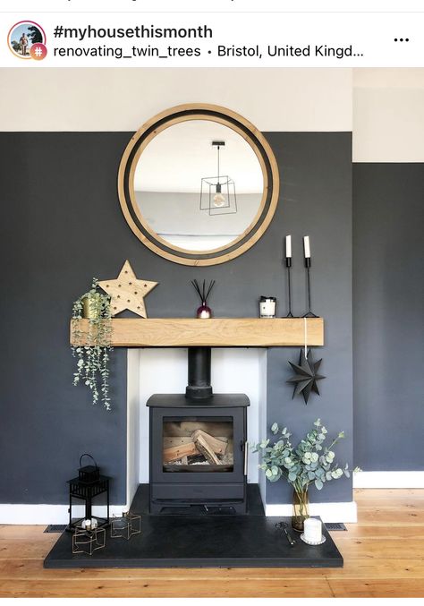 Diy Home Hacks, Alcove Ideas Living Room, Black Stove, Wood Burning Stoves Living Room, Log Burner Living Room, Freestanding Stove, Feature Wall Living Room, Living Room Decor Inspiration, Living Room Decor Fireplace