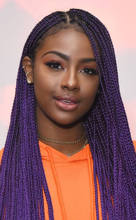 In: Colorful Braids: this-not-that-these-are-the-best-festival-worthy-hairstyles Purple Braids For Black Women, Purple Box Braids, Hair 90s, Trendy We Fryzurach, Purple Braids, Individual Braids, Blonde Box Braids, Justine Skye, Jumbo Box Braids