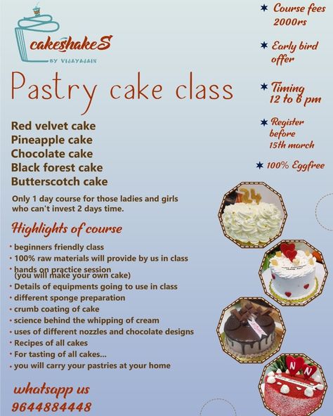 ONE DAY COURSE for those ladies or girls who cannot invest their 2 days . Hurry up Register yourself before 15th March . #cakeshakes #cakes #bakery #bakeryofinstagram #bakeryonline #bakebakebake #homemade #homemadecake #fresh #freshlybaked #online #course #class Baking Classes Poster, Cake Course, Class Poster Design, Dream Bakery, Butterscotch Cake, Class Poster, Cake Classes, Bakery Ideas, Baking Classes