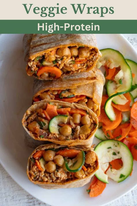 20-minute High-Protein Veggie Wrap with 30 grams protein, low calorie, and delicious. The whole family will enjoy these freezer-friendly, vegan wraps. Meal-prep these ahead of time for the week. Vegetarian Entree, Veggie Wrap, Vegan Patties, Vegan Sandwich Recipes, Vegan Protein Recipes, High Protein Vegetarian Recipes, High Protein Vegan Recipes, Vegan Wraps, Veggie Wraps