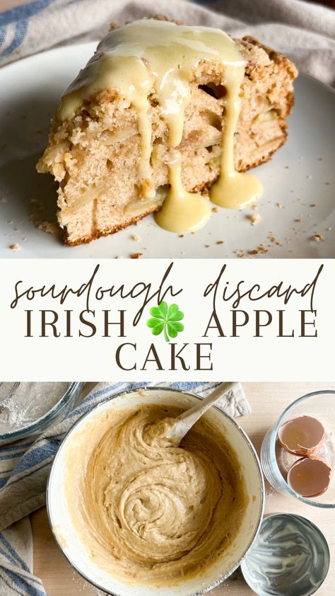 Sourdough Irish Apple Cake, Saint Patricks Day Sourdough, Sourdough St Patricks Day, Thanksgiving Sourdough Dessert Recipes, Apple Discard Recipes, Sourdough Discard Applesauce Cake, St Patricks Day Sourdough, Sourdough Discard Birthday Cake, Sourdough Discard Storage