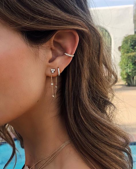 ᴘɪɴᴛᴇʀᴇsᴛ ⋆ ᴊᴏᴜɪʀxʙɪᴛᴄʜ Piercing Snug, Ear Peircings, Piercing Conch, Pretty Ear Piercings, Cool Ear Piercings, Diamond Ear Cuff, Star Shower, Cute Ear Piercings, Chain Earring