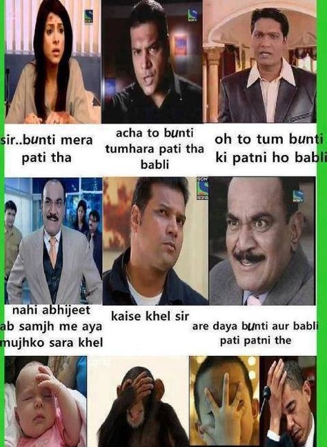 Looool the Indian drama CID jokes Cid Jokes, Funny Celebrity Memes, Funny Headlines, Really Funny Quotes, Funny Minion Memes, Indian Jokes, Bollywood Funny, Indian Drama, Funny Photoshop