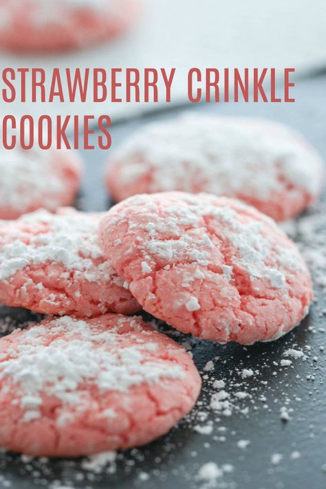 Strawberry Crinkle Cookies | Six Sisters' Stuff I love the month of love for many reasons, but the main reason is because of all the treats and candy. I swear Valentine's Day and Easter, easily have the best candy and treats, out of all the other seasons. They are so fruity and yummy. These Strawberry Crinkle Cookies are the perfect festive cookie for the holiday. #crinklecookies #strawberrydessert Strawberry Crinkle Cookies Recipe, Strawberry Crinkle Cookies, Valentines Recipes Desserts, Crinkle Cookies Recipe, Six Sisters Stuff, Month Of Love, Strawberry Cake Mix, Six Sisters, Low Carb Cheesecake