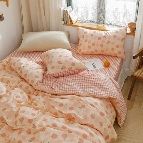 Cottage Core Bedding, Peach Bedroom, Peach Bedding, Cartoon Fruit, Apple Print, King Duvet Cover Sets, Top Beds, Comforter Cover, Cotton Duvet Cover