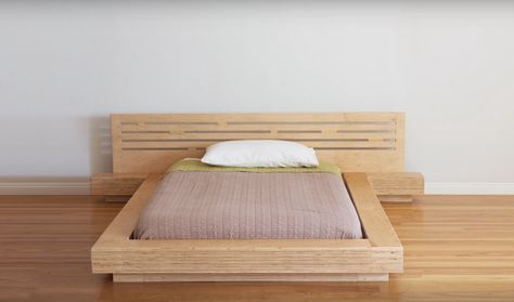 These Guys Built a Bed From 7 Sheets of Plywood  ||  The video is so relaxing. http://www.apartmenttherapy.com/these-guys-built-a-bed-from-7-sheets-of-plywood-and-the-video-is-so-relaxing-252371?utm_campaign=crowdfire&utm_content=crowdfire&utm_medium=social&utm_source=pinterest Futon Bed Frame, Plywood Bed Designs, Plywood Bed Frame, Bed Frame Cover, Platform Bed Hack, Ikea Platform Bed Hack, Plywood Furniture Plans, Plywood Bed, Ikea Platform