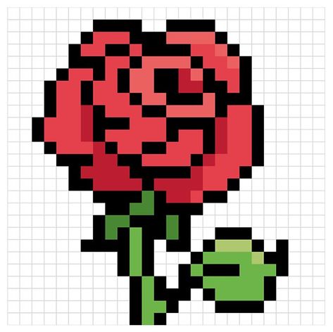 Rose Pixel Art, Pixel Drawing Ideas, Draw A Rose, Maned Wolf, Rosé Png, Flower Drawing Tutorials, Easy Drawing Tutorial, Easy Pixel Art, Pixel Drawing