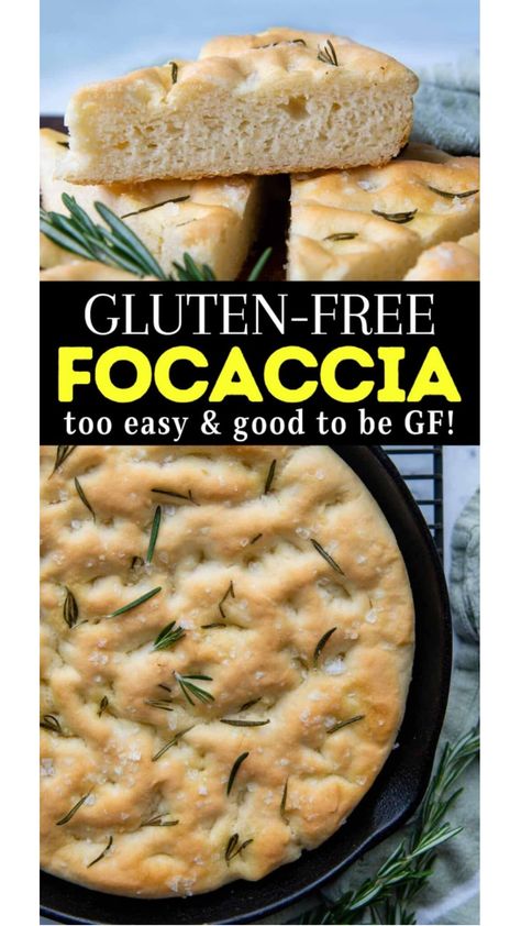 Enjoy the best gluten-free focaccia bread with a recipe so good, you won't believe how quick and easy this authentic rosemary Italian bread is to make, with a simple adaptation for dairy-free or vegan focaccia bread! Gluten Free Frozen Bread Dough, Allergen Free Bread Recipes, Paleo Focaccia Bread, Vegan Gluten Free Focaccia, Best Gluten Free Focaccia Bread, Gluten And Dairy Free Italian Recipes, Gf Focaccia Bread, Allergy Free Bread, Foccacia Bread Recipes Gluten Free