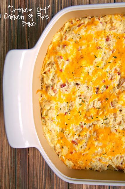 Cracked Out Chicken and Rice Bake - Plain Chicken Cracked Out Chicken And Rice, Cracked Out Chicken, Easy Weeknight Casseroles, Rice Bake Recipes, Chicken Cheddar, Cracked Out, Rice Bake, Bacon Ranch, Chicken And Rice