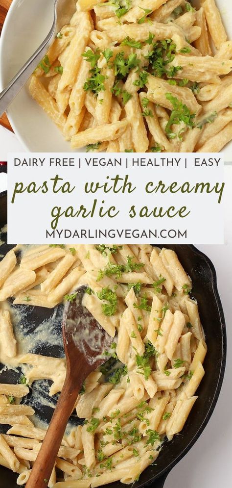 Banza Pasta Recipes Dairy Free, Vegan Garlic Pasta Sauce, Vegan Creamy Garlic Sauce, Whole30 Pasta Sauce, Whole 30 Pasta Sauce, Healthy Creamy Pasta Sauce, Creamy Vegan Pasta Sauce, Vegan Penne Pasta Recipes, Aip Pasta Sauce