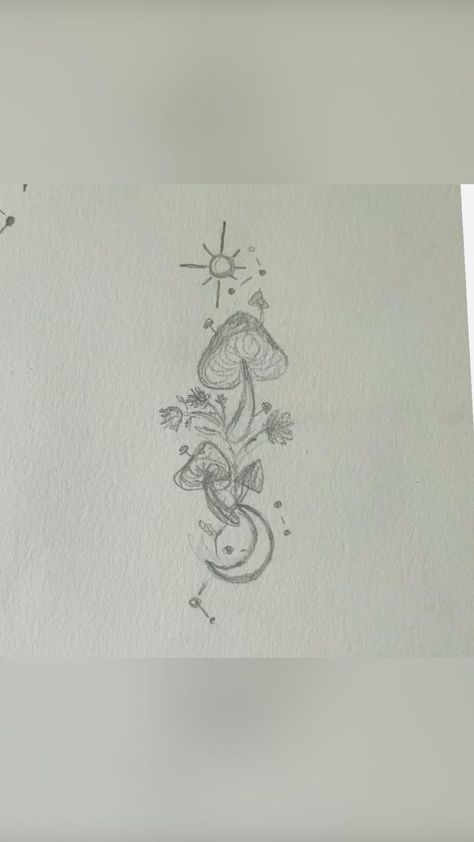 Cottage Core Tattoo Ideas, Tattoo Ideas Moon, Tattoo Mushroom, Core Tattoo, Miniature Tattoos, Vertical Tattoo, Celestial Tattoo, Bestie Tattoo, Ancient Tattoo