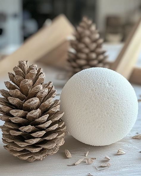 Lady attaches pine cones to foam ball, makes the best fall/winter decor yet for her porch! Foam Ball Crafts, Fall Winter Decor, Topiary Decor, Kissing Balls, Burlap Runners, Old Glass Bottles, Kissing Ball, Christmas Crafting, Pine Cone Crafts