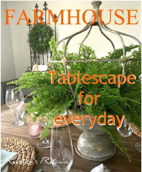 Farmhouse Tablescape Dining Room, Table Scapes Everyday Dining Rooms, Table Scapes Everyday, Everyday Tablescapes, Farmhouse Tablescape, Spring Tablescapes, Table Scapes, Spring Ideas, Kitchen Table Settings