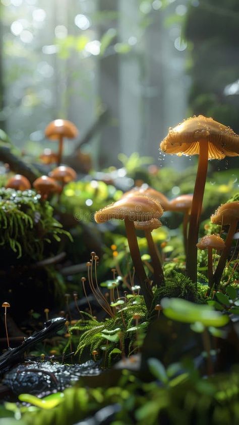 Mushrooms and foliage in a forest, bokeh effect, nature concept royalty free stock photo Forest Path Photography, Forest Asthetic Picture, Earthy Aesthetic Pictures, Tree Branches Photography, Ink Reference, Forest Ground, Foggy Trees, Woodland Photography, Forest Images