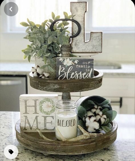 Three Tiered Tray, Farmhouse Summer Decor, Cottage Decor Farmhouse, Tiered Tray Diy, Kitchen Tray, Tray Styling, Farmhouse Decor Living Room, Farmhouse Cottage, Décor Diy