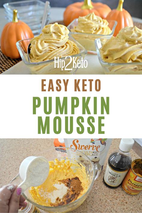 This keto pumpkin mousse recipe is creamy and dreamy! What a great low carb dessert option that is a perfect for fall recipe. Keto Pumpkin Mousse, Pumpkin Mousse Recipe, Quick Keto Dessert, Easy Pumpkin Dessert, Everything Fall, Recipe For Fall, Keto Pumpkin Pie, Eating Keto, Ketogenic Desserts