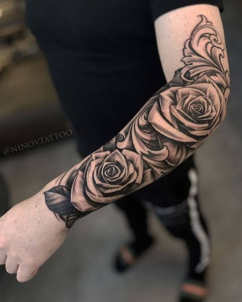 Half Sleeve Tattoos Forearm, Rose Drawing Tattoo, Rose Tattoo Sleeve, Rose Tattoos For Men, Lion Head Tattoos, Men Tattoos Arm Sleeve, Forarm Tattoos, Roses Tattoo, Cool Forearm Tattoos