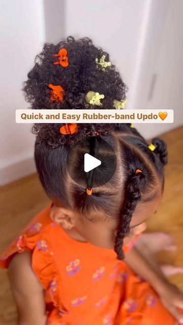 VoiceOfHair ®️ on Instagram: "Quick and easy rubber-band updo😍⁣⁣ ⁣⁣ How cute is this puff by @heybambino_ _💕 Love how the accessories make it even more special 🥰 You can leave it in a curly puff or do a traditional bun👌🏾⁣⁣ ⁣⁣ Would you try this on your little one✨#voiceofhair ⁣⁣ ⁣⁣ #twistout #twists #kidshair #braidstyles #braidideas #naturalhairjourney #curlykids #curlygirls ##naturalhairideas #kidshairstyles #kidshair #twists #healthyhaircare #healthyhairgoals" Quick Rubber Band Hairstyles, Rubber Band Puff Hairstyle, Kids Rubber Band Hairstyles Black, Toddler Headband Hairstyles, Kids Rubber Band Hairstyles, Toddler Girl Ponytail Hairstyles Black, Quick And Easy Natural Hairstyles For Black Kids, Easy Rubber Band Hairstyles For Kids, Rubberband Hairstyles Kids Black