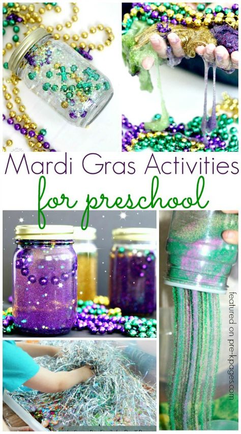 Mardi Gras Activities for Preschool! A great way to start planning your celebrations for this fun holiday! Mardi Gras Projects For Kids, Mardi Gras Preschool Activities, Mardi Gras For Kids, Mardi Gras Science Experiments, Mardi Gras School Activities, Mardi Gras Crafts For Kids, Mardi Gras Lesson Plan For Toddlers, Mardi Gras Activities For Kids, Kids Crafts Ideas