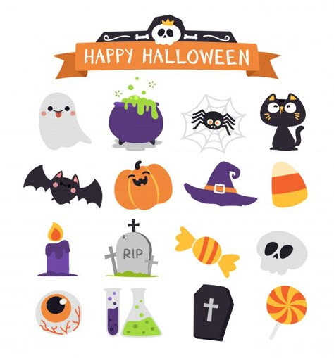 Cute Halloween Icons, Halloween Illustration Art, Halloween Imagenes, Cute Halloween Illustration, Halloween Art Ideas, Sweet Crafts, Icon Halloween, Imprimibles Halloween, Halloween Illustrations