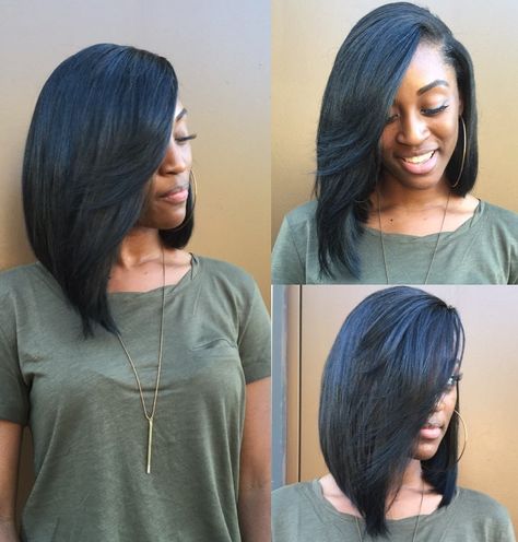 Classy Asymmetrical Black Lob Bob Cut Wigs, Sew In Hairstyles, Hair Brush Straightener, Long Bob Hairstyles, Black Hairstyles, Relaxed Hair, Long Bob, Love Hair, Hair Dos