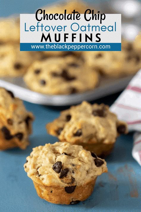 Oatmeal Muffins Breakfast, Leftover Oatmeal Muffins, One Muffin Recipe, Chocolate Chip Oatmeal Muffins, Leftover Oatmeal, Baked Muffins, Oatmeal Muffins Healthy, Oatmeal Chocolate Chip Muffins, Oatmeal Muffin Recipes