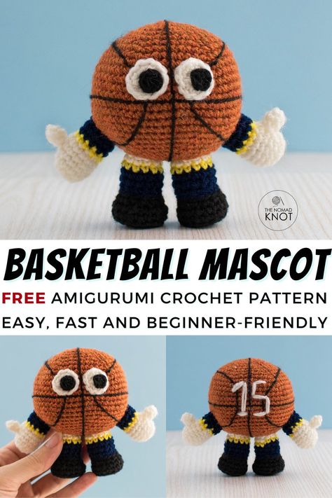 Crochet Basketball, Amigurumi Ball, Basketball Mascot, Amigurumi Bee, Easy Amigurumi Pattern, Basketball Accessories, Easy Amigurumi, Diy Crochet Doll, Free Pattern Crochet