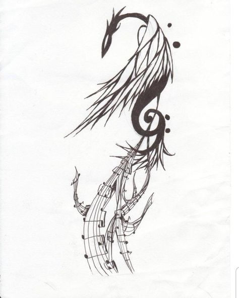 Grey Ink Tattoos, Phoenix Dragon, Music Notes Tattoo, Tattoo Dragon, Phoenix Tattoo Design, Music Tattoo Designs, Note Tattoo, Strength Tattoo, Theme Tattoo