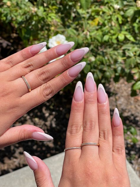 Mauve French Tip Nails Almond, Short Almond Frenchies, Nude Almond French Tip, Cream French Tips Nails Almond, Almond Frenchies, Creme Nails, Almond Creme, Instagram Nails, Almond Nails