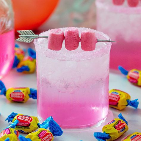 Bubblegum Cocktail Recipe | We are not Martha Bubblegum Drink Recipe, Non Alcoholic Barbie Drinks, Bubble Gum Cocktail, Vodka Pink Drink, Pink Drink For Kids Party, Bubblegum Party Theme, Barbie Drinks For Kids, Non Alcoholic Pink Drinks, Barbie Themed Cocktails