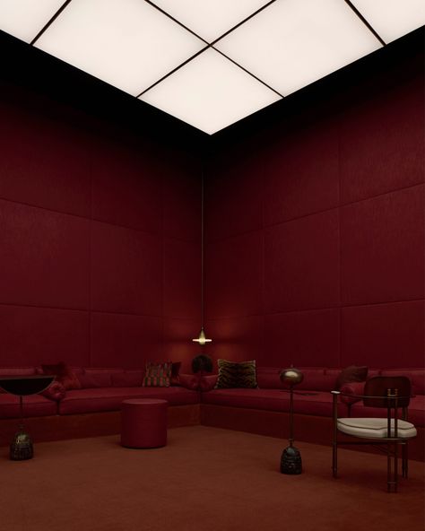 The Red Room by Apparatus forms theatrical lighting presentation Theatrical Lighting, The Red Room, Boutique Lighting, Pierre Yovanovitch, Paris Holiday, Red Room, Curved Staircase, Natural Interior, Wallpaper Magazine