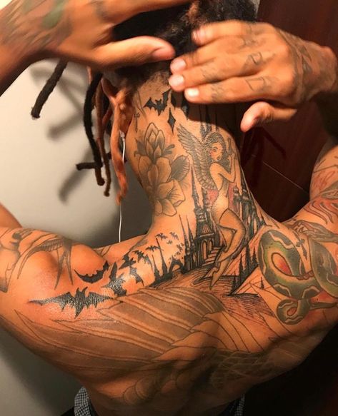 Trap Tattoos Men Shoulder, Trap Tattoos Men, Back Tats, Tattoos Men, Jackpot Slot, Back Tattoos For Guys, Neck Tattoos, Collar Bone Tattoo, Back Tattoos