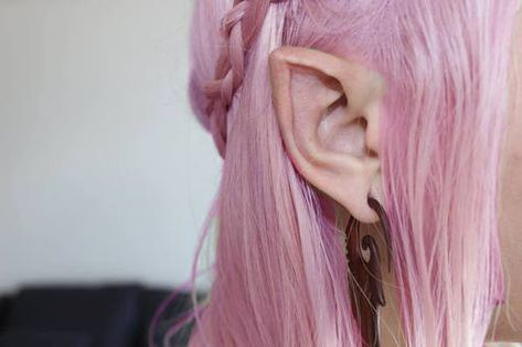 Galactic Milk Pixie Ears, Pointed Ears, Hair Color Pastel, Elf Ears, An Elf, Body Modifications, Piercing Tattoo, Body Mods, Pink Hair