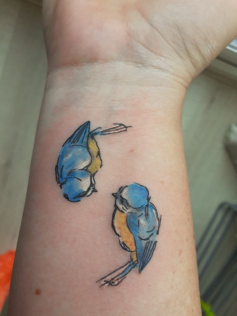 Blue tit bird tattoo Black And White Bluebird Tattoo, Green Bird Tattoo, Blue Bird Tattoos For Women, Blue Bird Tattoos, Bird Ankle Tattoo, Yellow Bird Tattoo, Watercolor Wrist Tattoo, Blue Bird Tattoo, Bird Tattoo Sleeves