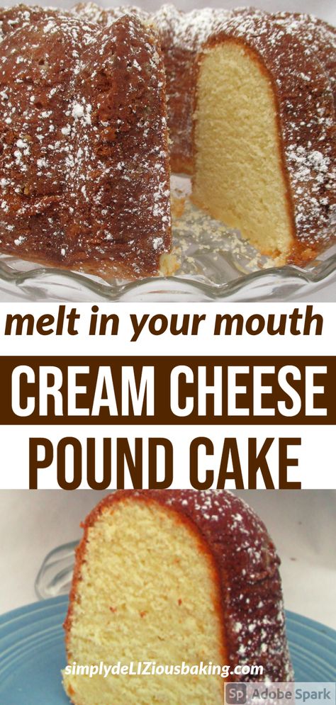 Dense Cake, Best Pound Cake Recipe, Cream Cheese Pound Cake Recipe, Pound Cake Recipes Easy, Limeade Recipe, Cheese Pound Cake, Mixer Recipes, Sour Cream Pound Cake, Easy Cold