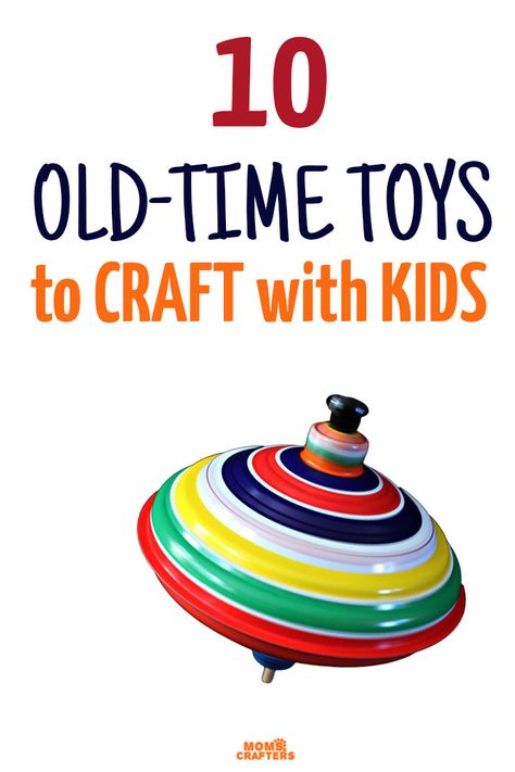 I love these DIY classic toys that are perfect for a parent to make with a child! Spend quality time while making toy crafts and memories Toys To Make For Boys, Old Fashioned Toys To Make, Old Fashioned Crafts For Kids, Homemade Toys For Older Kids, Time Travel Crafts, Hand Made Toys For Boys, Homemade Toys From Recycled Materials, Crochet Toys For One Year Old, Pioneer Crafts