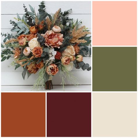 Rust Orange Burgundy Wedding, Green And Cinnamon Wedding, Hunter Green Terracotta Wedding, Save Green And Burnt Orange Wedding, Maroon Wedding Inspiration, Rust Maroon Color Palette, Sage Peach Orange Wedding, Burnt Orange Maroon Green Wedding, Rust Maroon Green Wedding