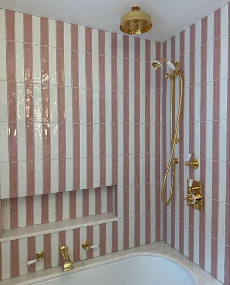 Bert And May Tiles, Striped Bathroom, Bathroom 2024, Striped Tile, Kitchen Details, Bathroom Design Inspiration, Girls Bathroom, Barbie Dream House, Bathroom Layout