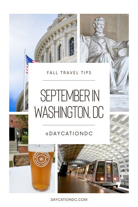 Are you planning a fall trip to Washington, DC? Click the blog to see what to expect for weather, seasonal festivals, and more in September! #washingtondc #travel Washington Dc In September, Washington Dc September Outfits, What To Wear In Washington Dc Fall, Washington Dc In October, Washington Dc Outfit Fall, Washington Dc Outfit, Weekend In Dc, Washington Dc Itinerary, Trip To Washington Dc