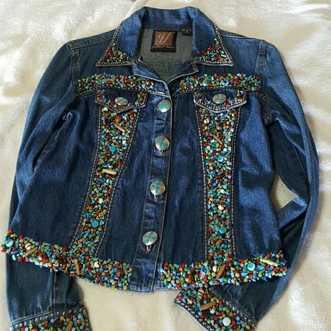 Hi...I Bought This At The Nfr For 250.00. No Tags....But Sadly I Have Never Worn It. I Want Someone Else To Get To Enjoy It. Too Nice To Sit In My Closet. Denim Jacket Upcycle, Denim Jacket Diy Paint, Upcycle Denim, Bedazzled Jeans, Upcycled Denim Jacket, Diy Denim Jacket, Recycled Dress, Best Jeans For Women, Too Nice