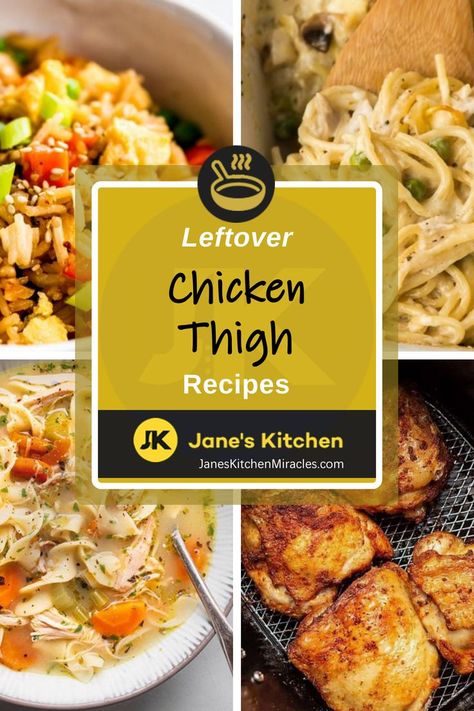 leftover chicken thigh recipes collage Healthy Recipes For Leftover Chicken, Leftover Chicken Tenders, Shredded Chicken Recipes Healthy, Roasted Chicken Leftover Recipes, Leftover Grilled Chicken Recipes, Leftover Bbq Chicken Recipes, Recipe Using Leftover Chicken, Leftover Chicken Recipes Easy, Fish Meals